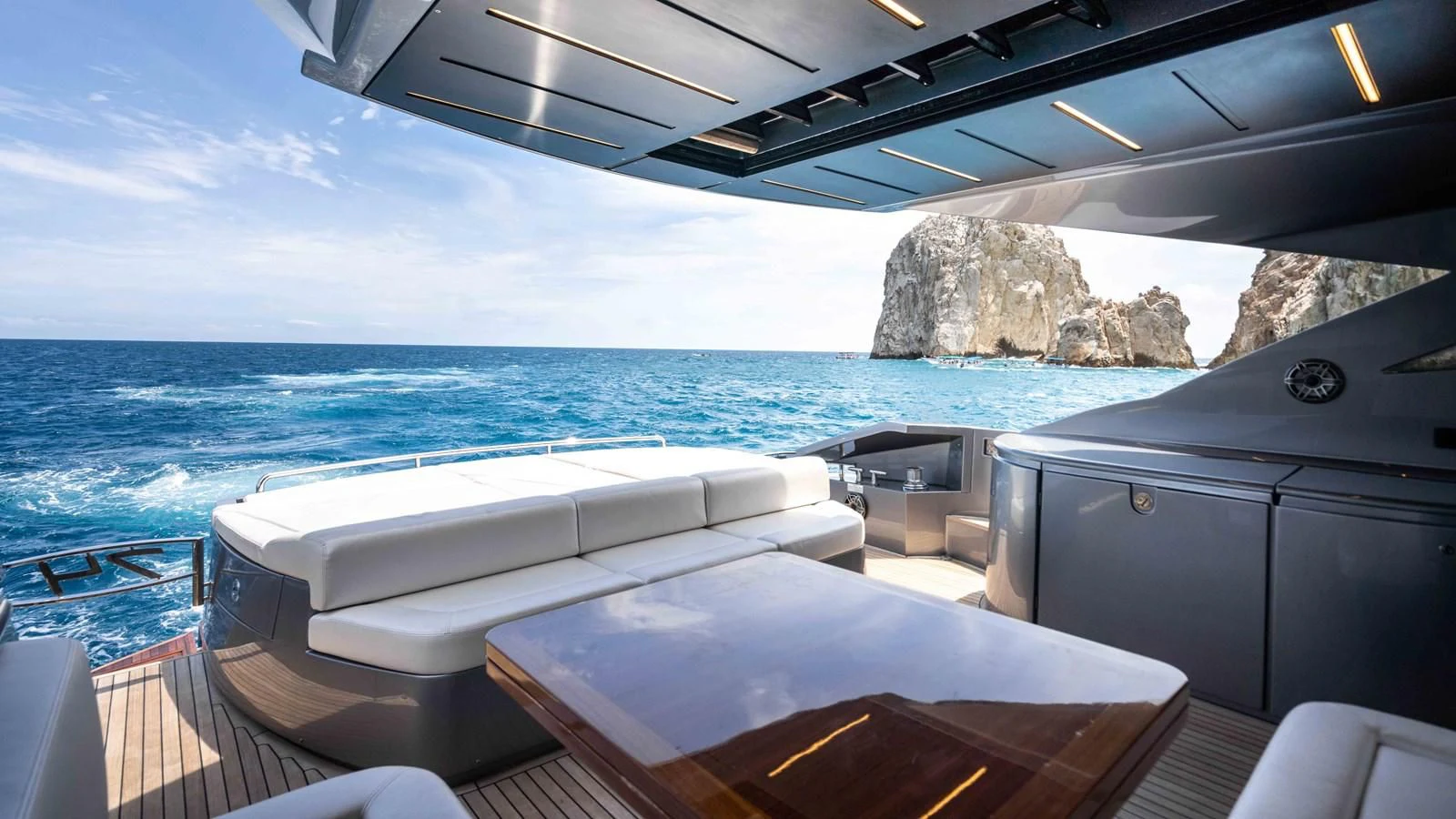a room with a bed and a large body of water aboard UPTOWN GIRL Yacht for Sale