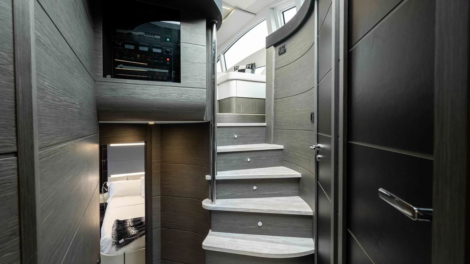 a flight of stairs in a flight aboard UPTOWN GIRL Yacht for Sale