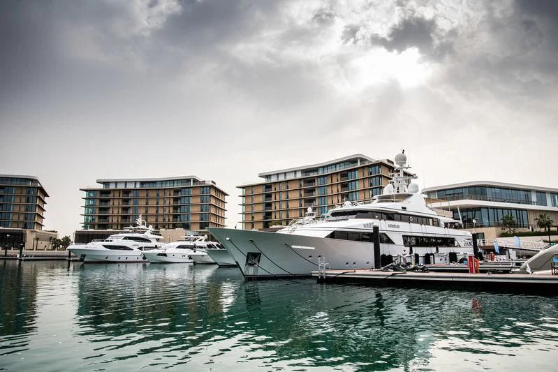 a boat docked at a pier aboard MYSORAH Yacht for Sale