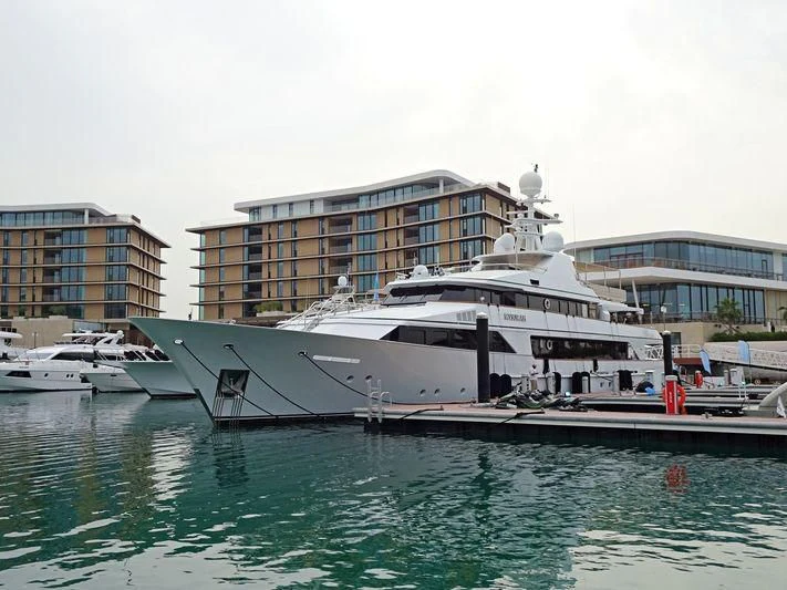 a large white boat in the water aboard MYSORAH Yacht for Sale
