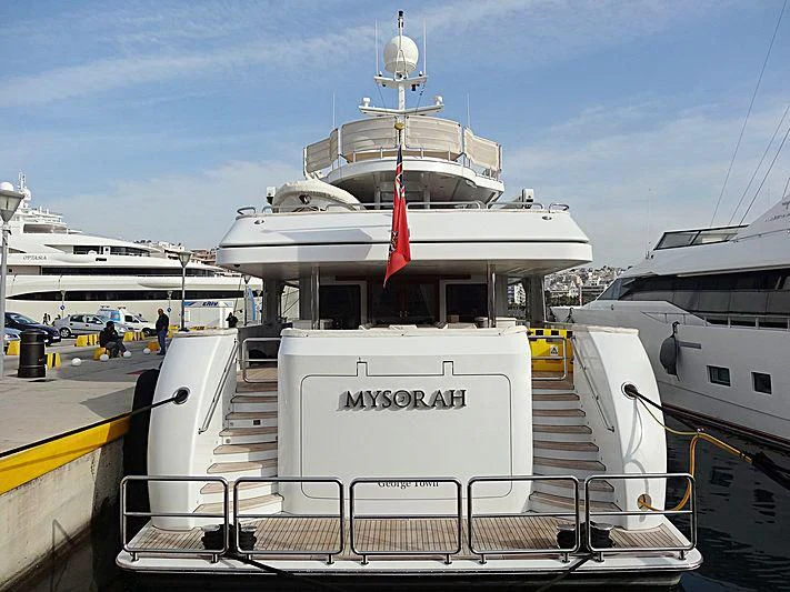 a boat docked at a pier aboard MYSORAH Yacht for Sale