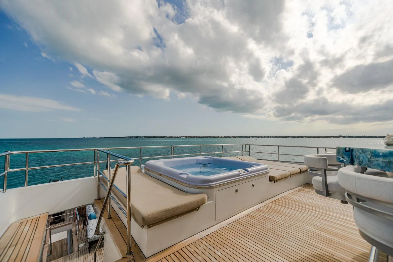 a large pool on a deck aboard SEA AXIS Yacht for Charter