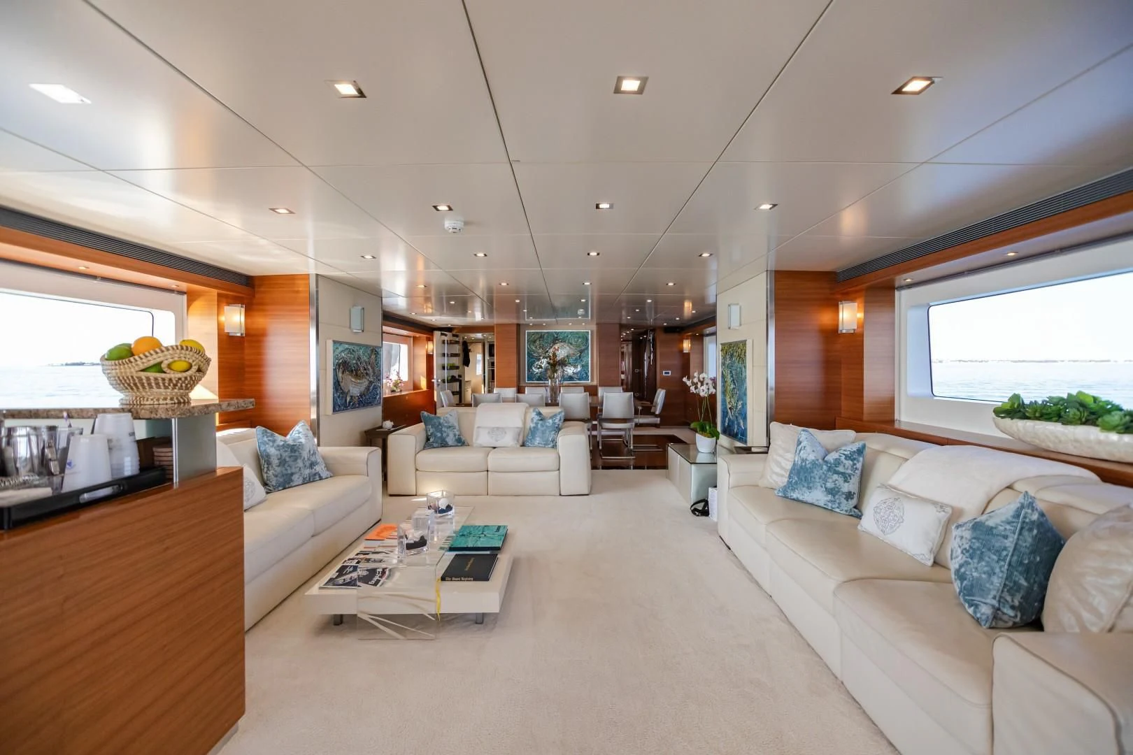 a living room with a couch and a coffee table aboard SEA AXIS Yacht for Charter