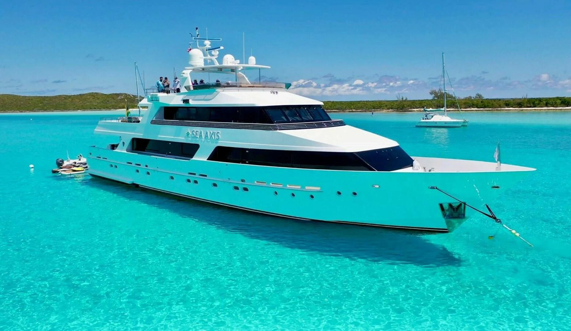 a white yacht in the water aboard SEA AXIS Yacht for Charter