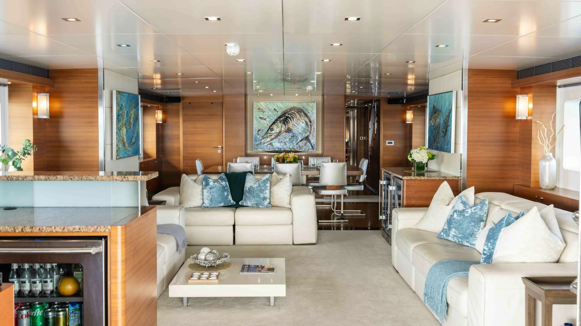 a living room with a couch and a coffee table aboard SEA AXIS Yacht for Charter