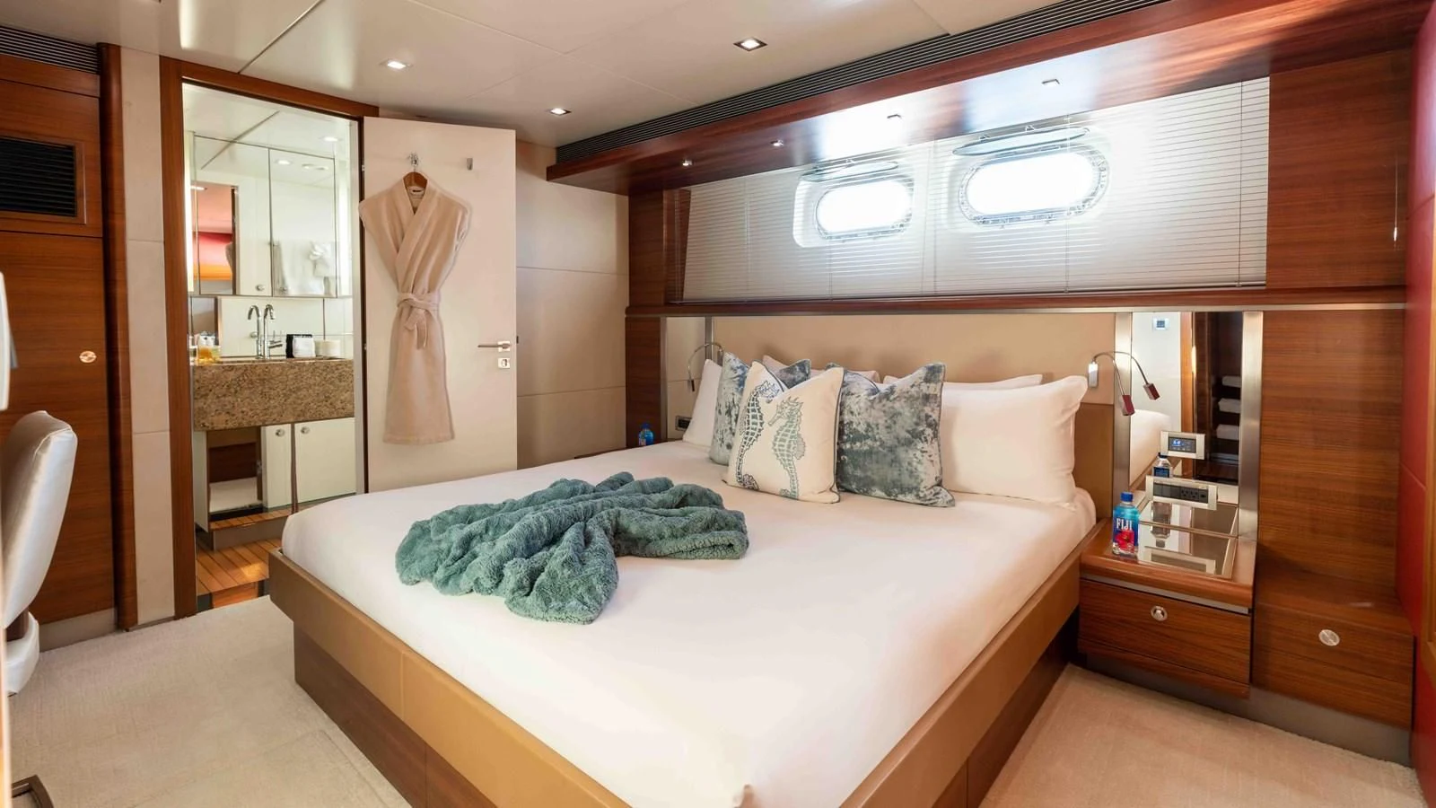a bed in a room aboard SEA AXIS Yacht for Charter