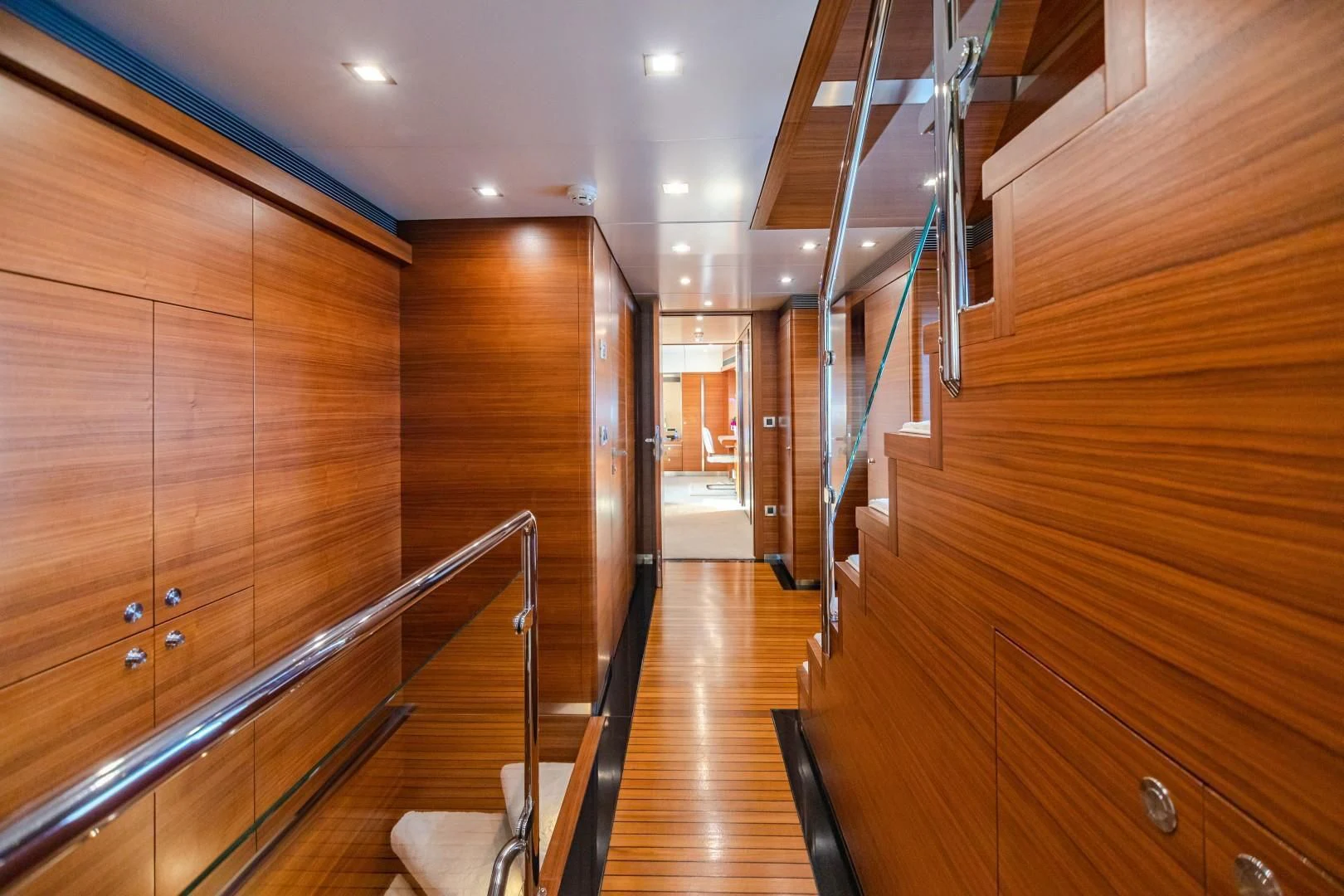 a wood room with wooden cabinets aboard SEA AXIS Yacht for Charter