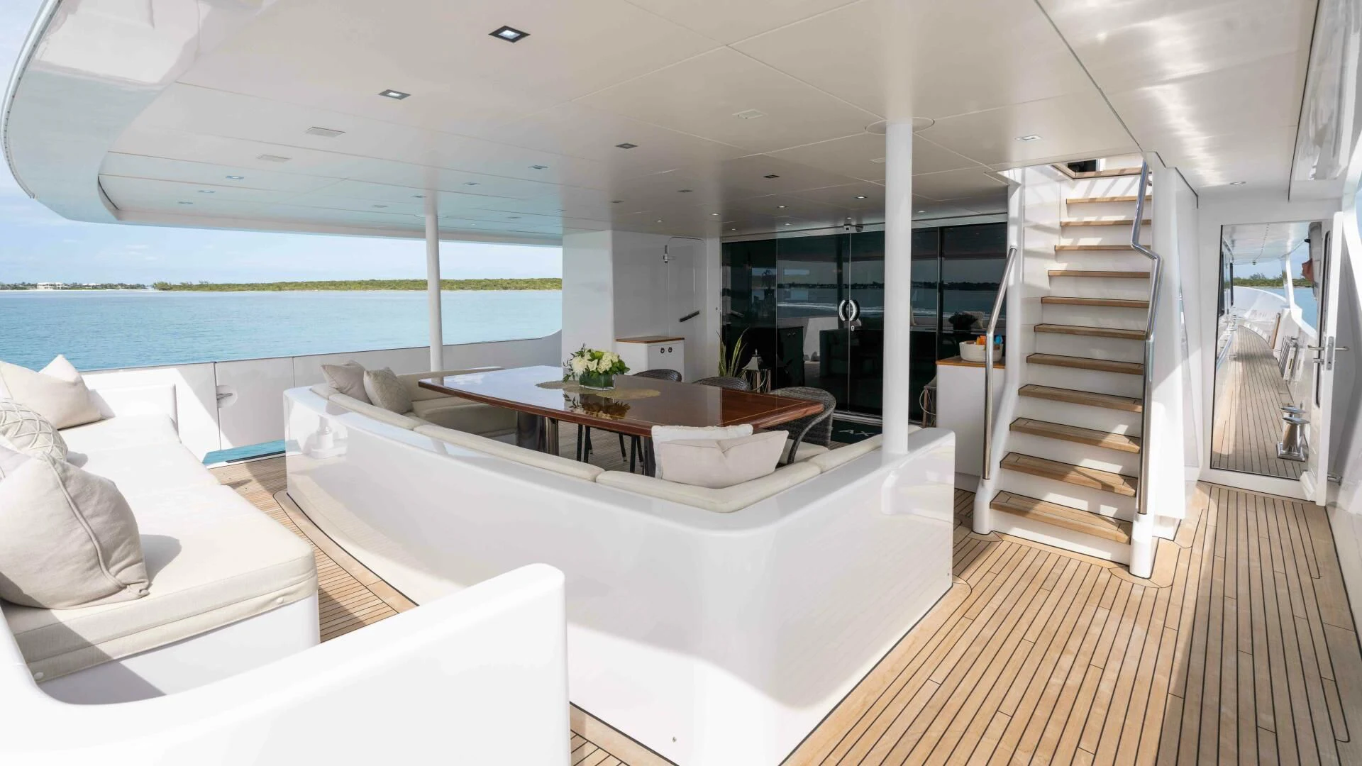 a modern looking living room aboard SEA AXIS Yacht for Charter