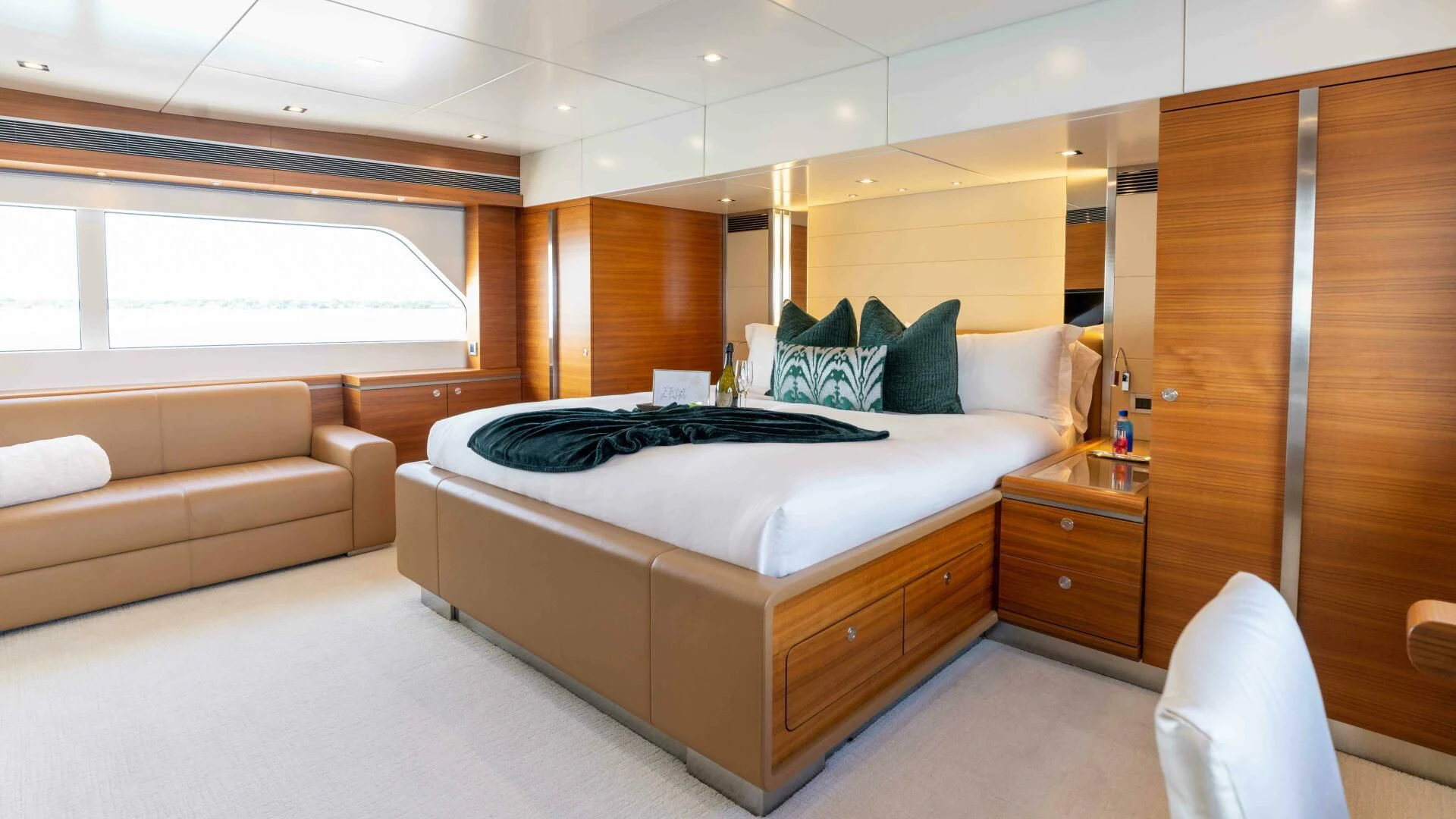 a bed in a room aboard SEA AXIS Yacht for Charter
