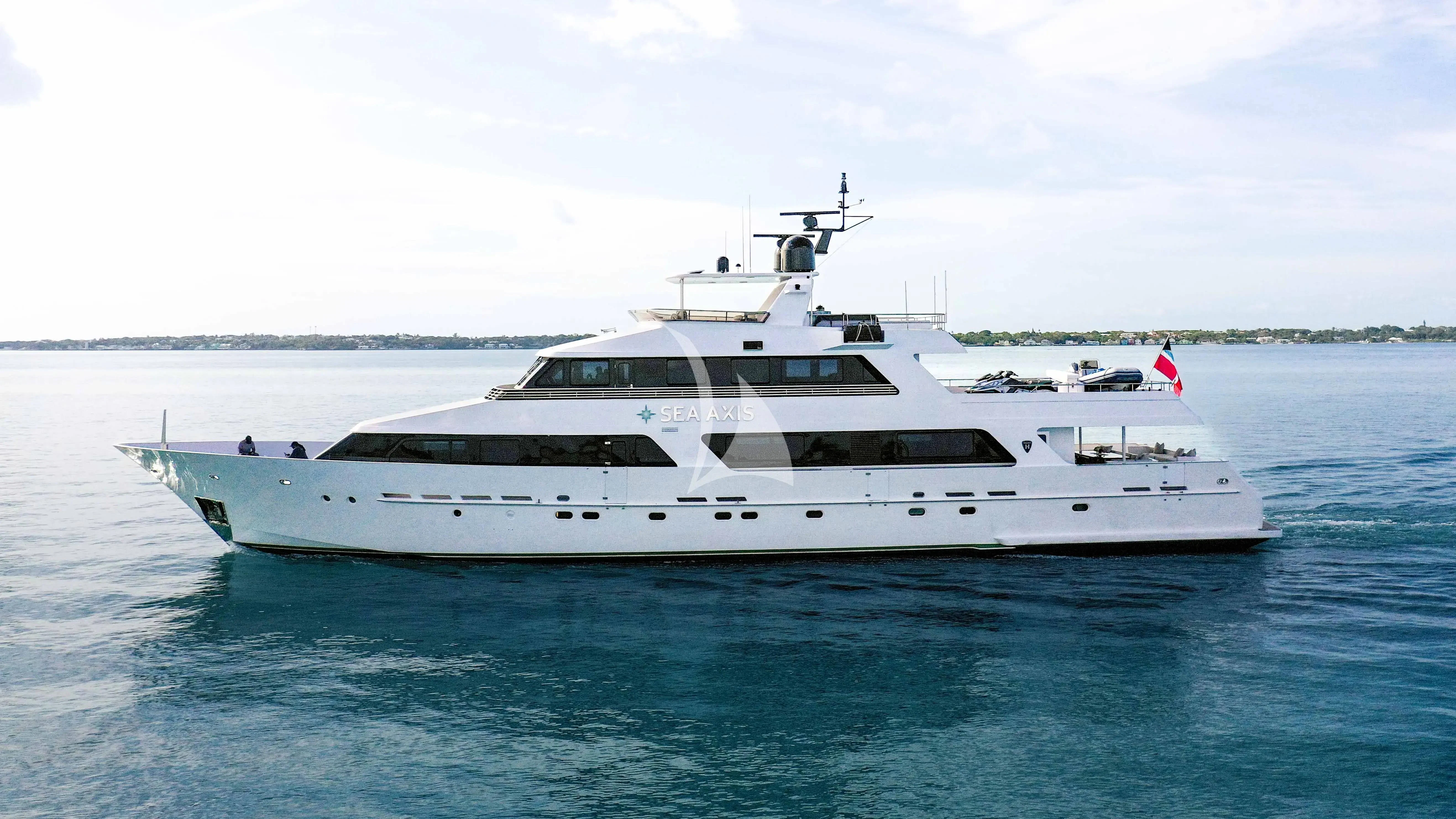 a white yacht in the water aboard SEA AXIS Yacht for Charter
