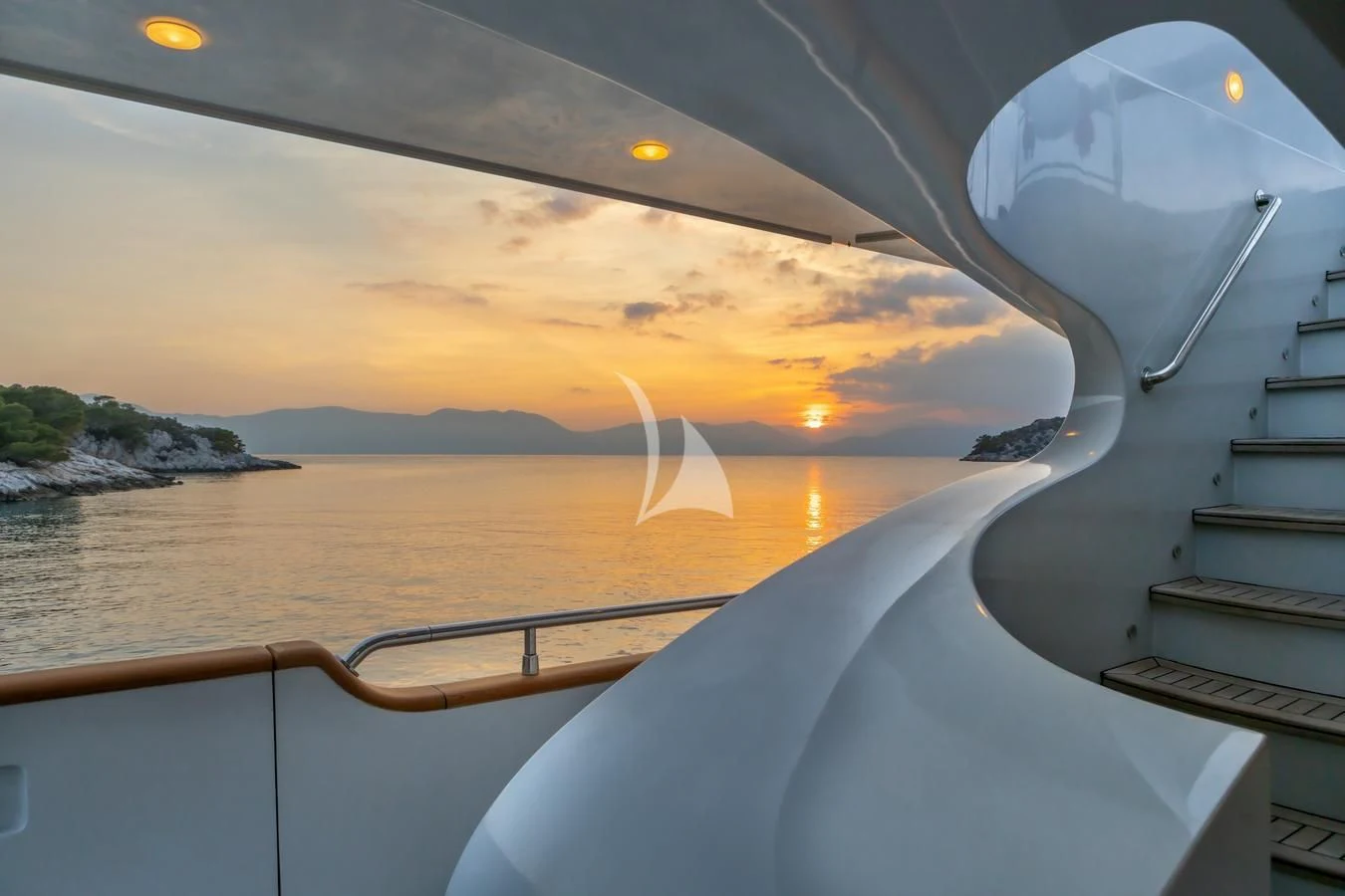 a sunset over a body of water aboard GLAROS Yacht for Sale