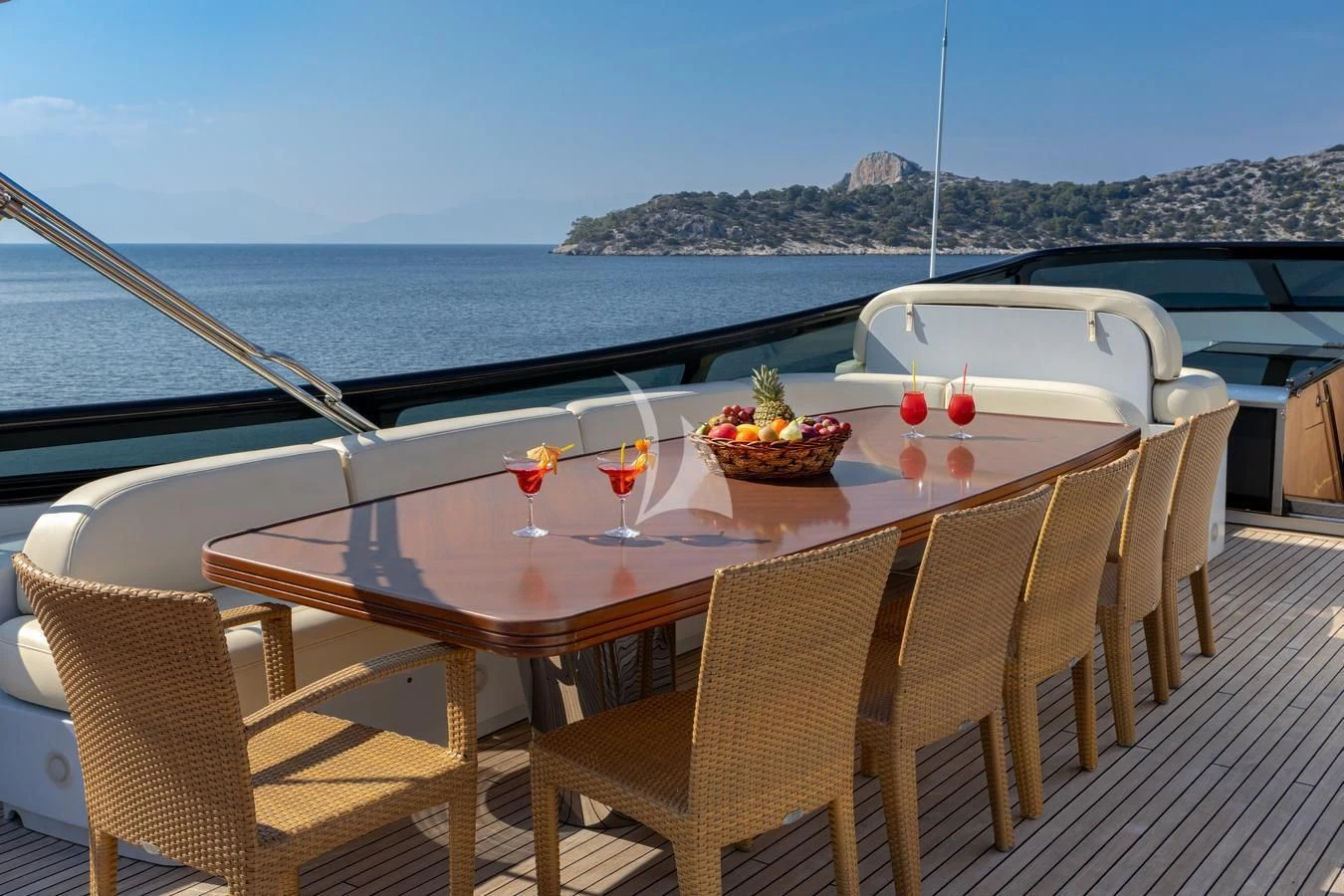 a table with food on it aboard GLAROS Yacht for Sale