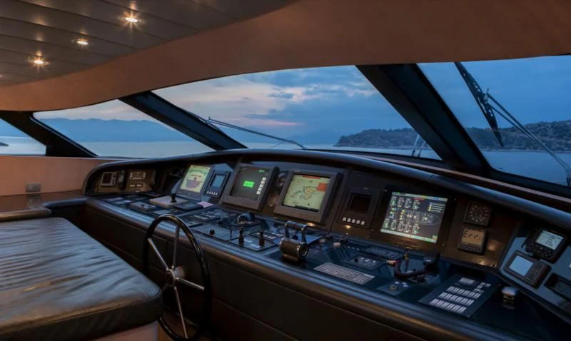 inside of a cockpit aboard GLAROS Yacht for Sale