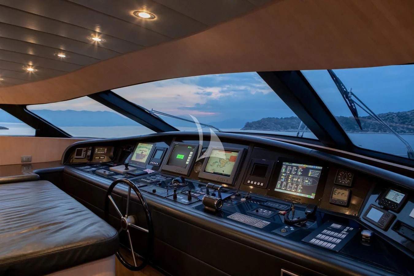 inside of a cockpit aboard GLAROS Yacht for Sale