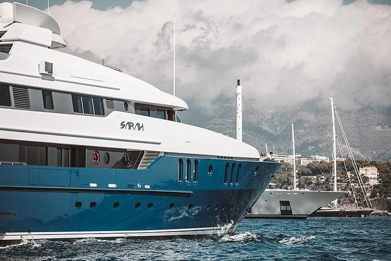a large white boat in the water aboard SARAH Yacht for Sale