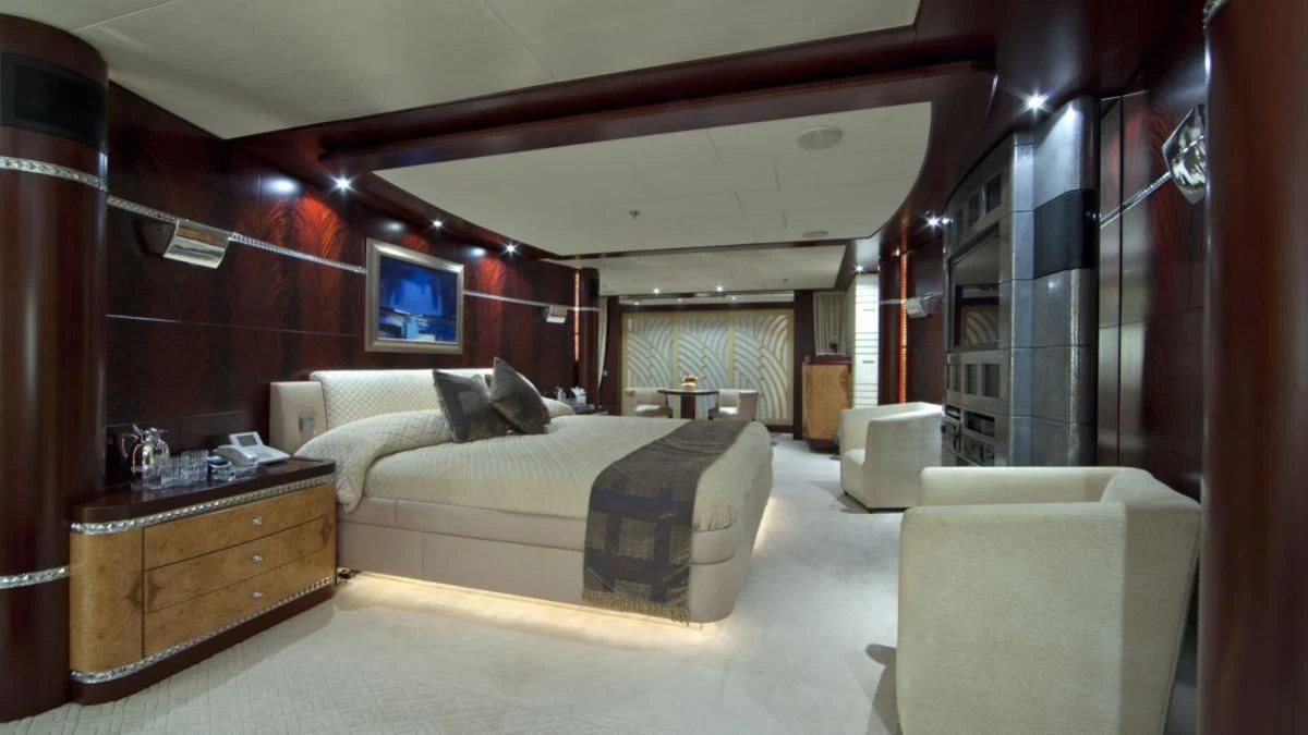 a room with a bed and a tv aboard SARAH Yacht for Sale