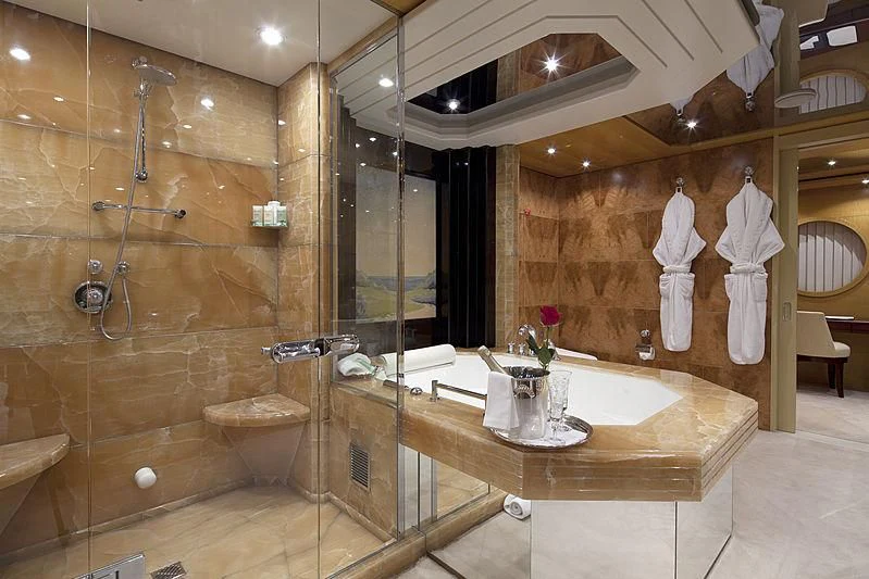 a bathroom with a marble counter aboard SARAH Yacht for Sale