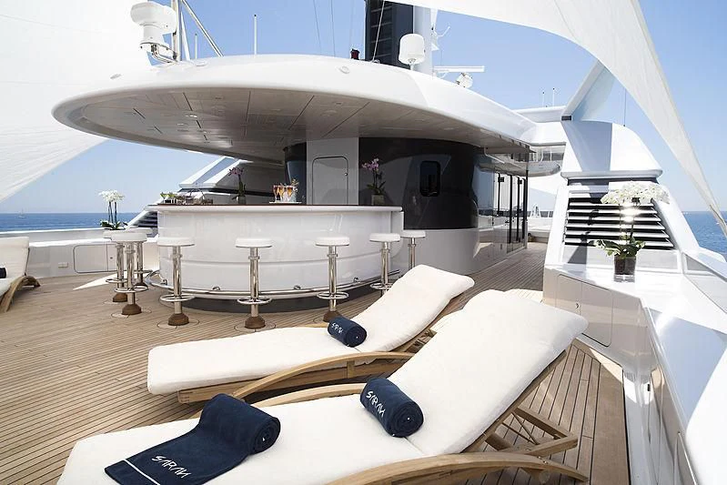 a large white ship in a room aboard SARAH Yacht for Sale