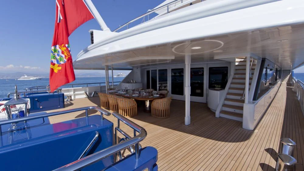 a boat on a deck aboard SARAH Yacht for Sale