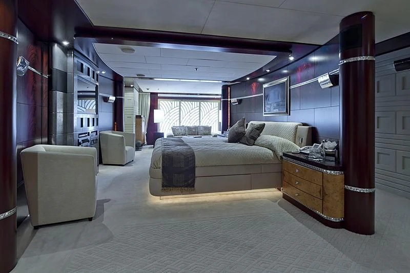 a living room with a couch and a tv aboard SARAH Yacht for Sale