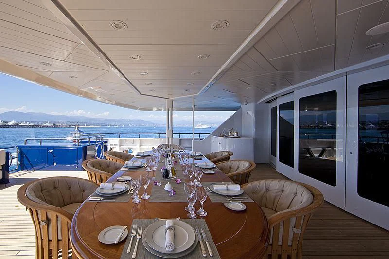 a dining table on a boat aboard SARAH Yacht for Sale