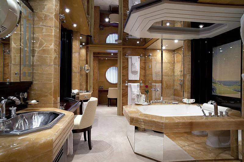 a bathroom with a large tub aboard SARAH Yacht for Sale