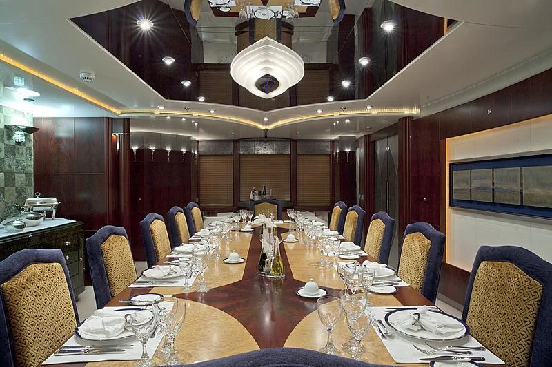 a table set for a dinner aboard SARAH Yacht for Sale