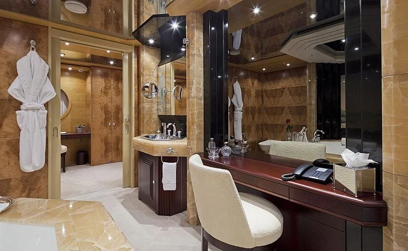 a bathroom with a sink and a mirror aboard SARAH Yacht for Sale
