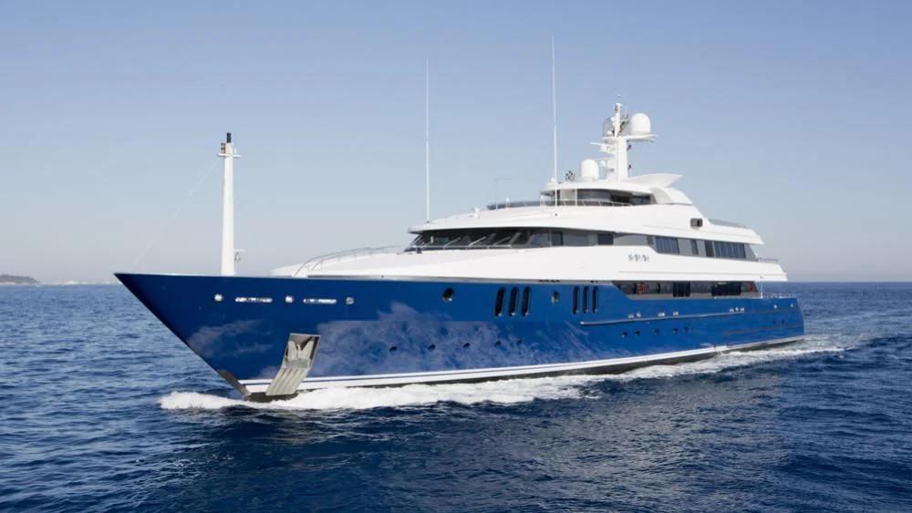 a large white boat in the water aboard SARAH Yacht for Sale