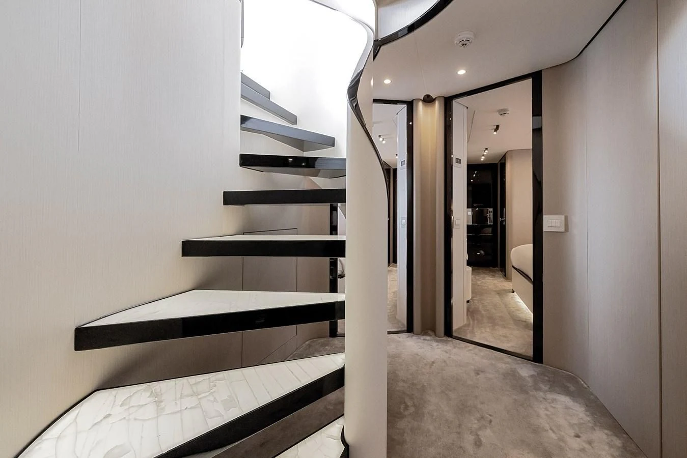 a hallway with white walls aboard AZIMUT GRANDE 32M Yacht for Sale
