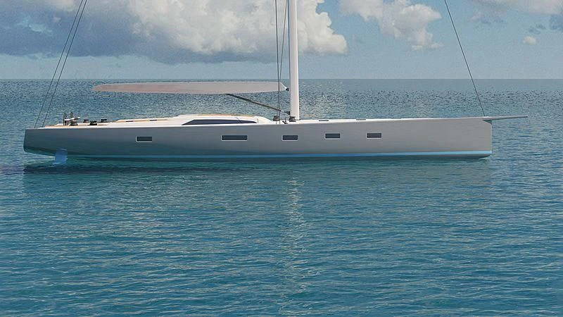 a white boat in the water aboard AMMONITE Yacht for Sale
