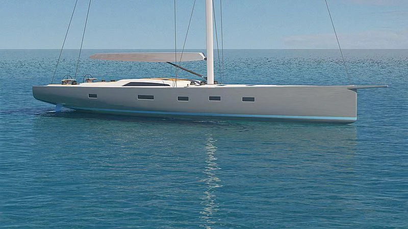 a white boat in the water aboard AMMONITE Yacht for Sale
