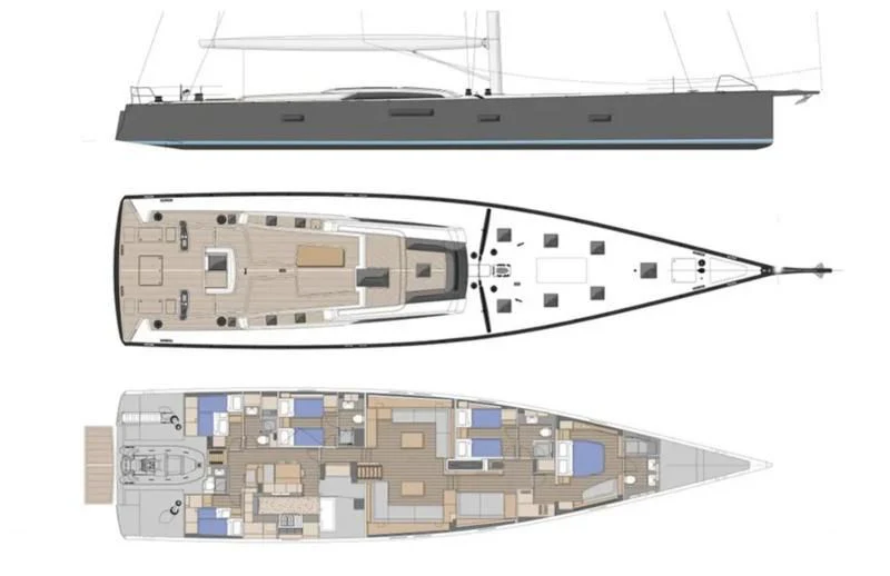 diagram, engineering drawing aboard AMMONITE Yacht for Sale