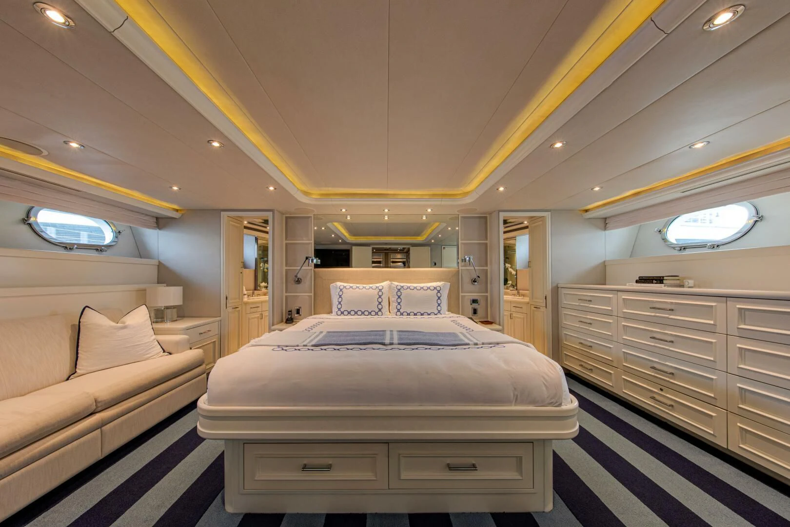 a bed in a train aboard LIBERTAS Yacht for Sale