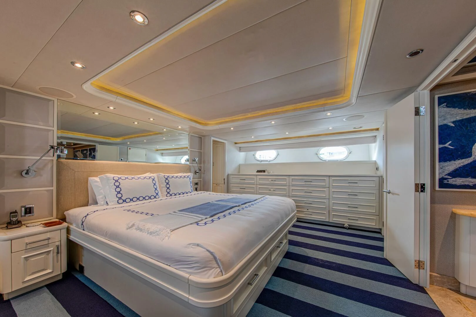 a room with two beds aboard LIBERTAS Yacht for Sale