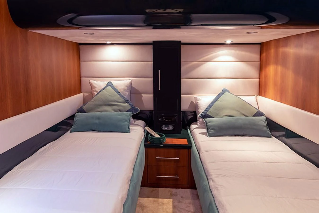 a room with two beds aboard MACAMI Yacht for Sale