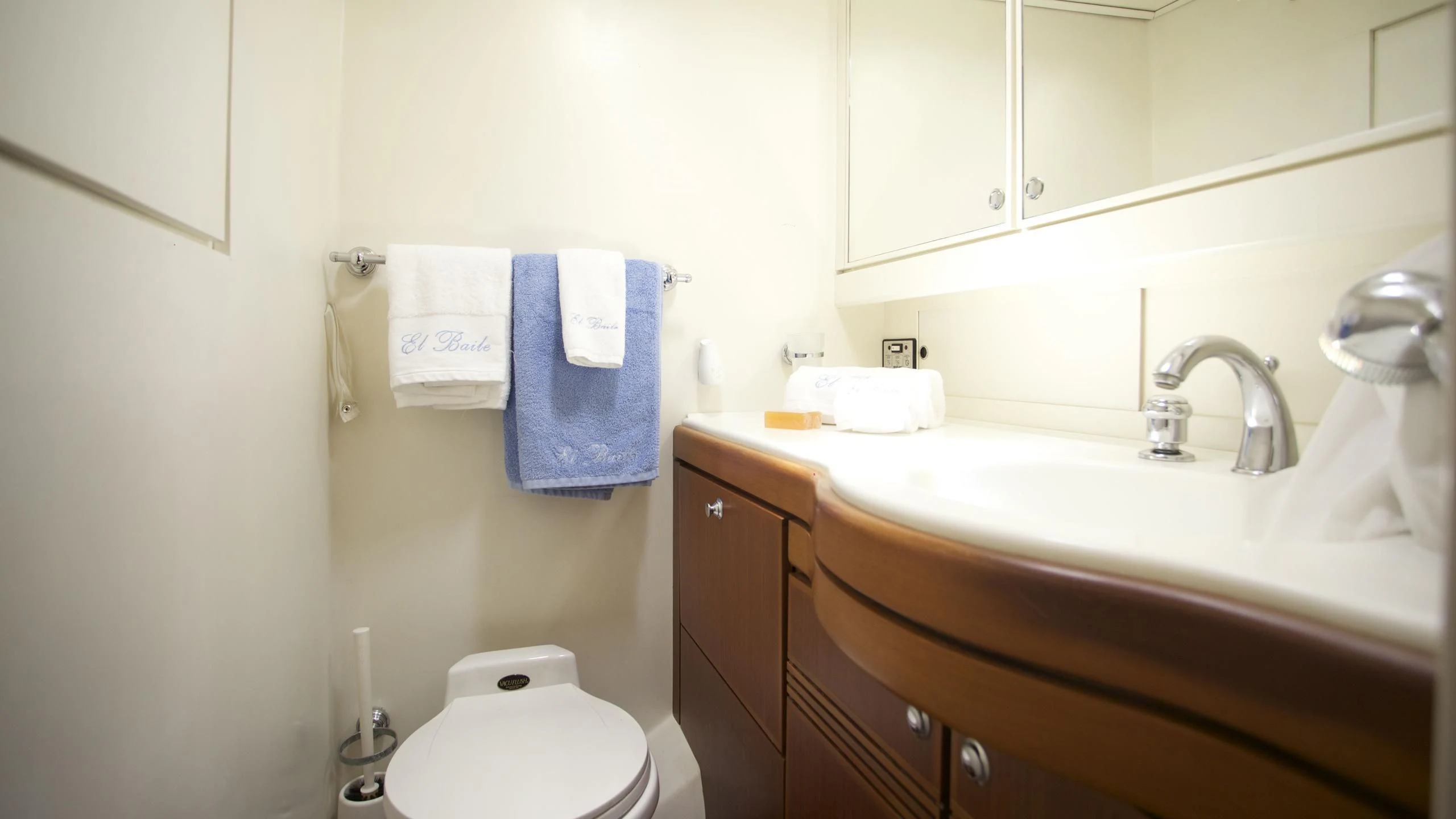 a bathroom with a sink and toilet aboard EL BAILE Yacht for Sale