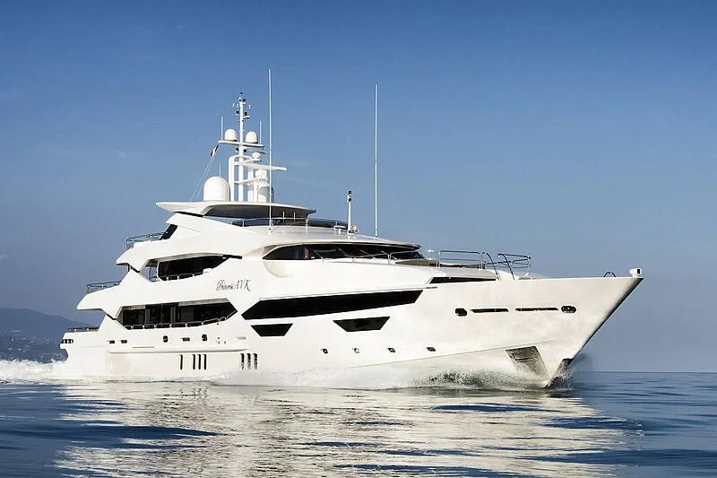 a white yacht in the water aboard ALESSANDRA III Yacht for Charter