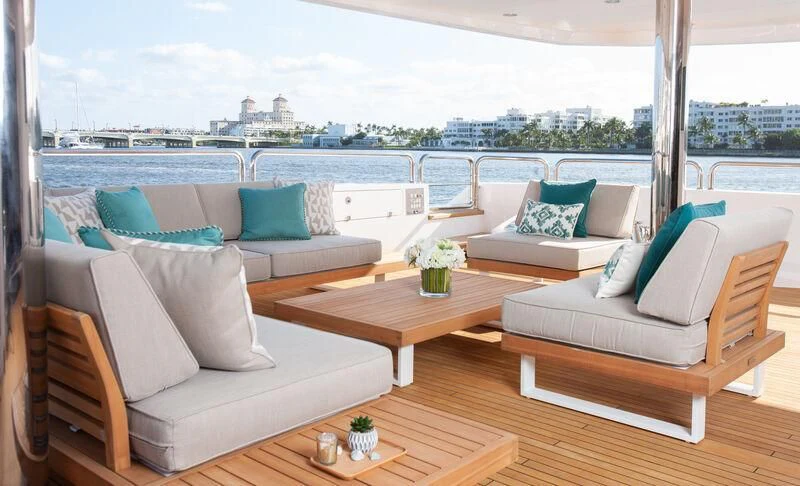 a living room with a large window aboard ALESSANDRA III Yacht for Charter