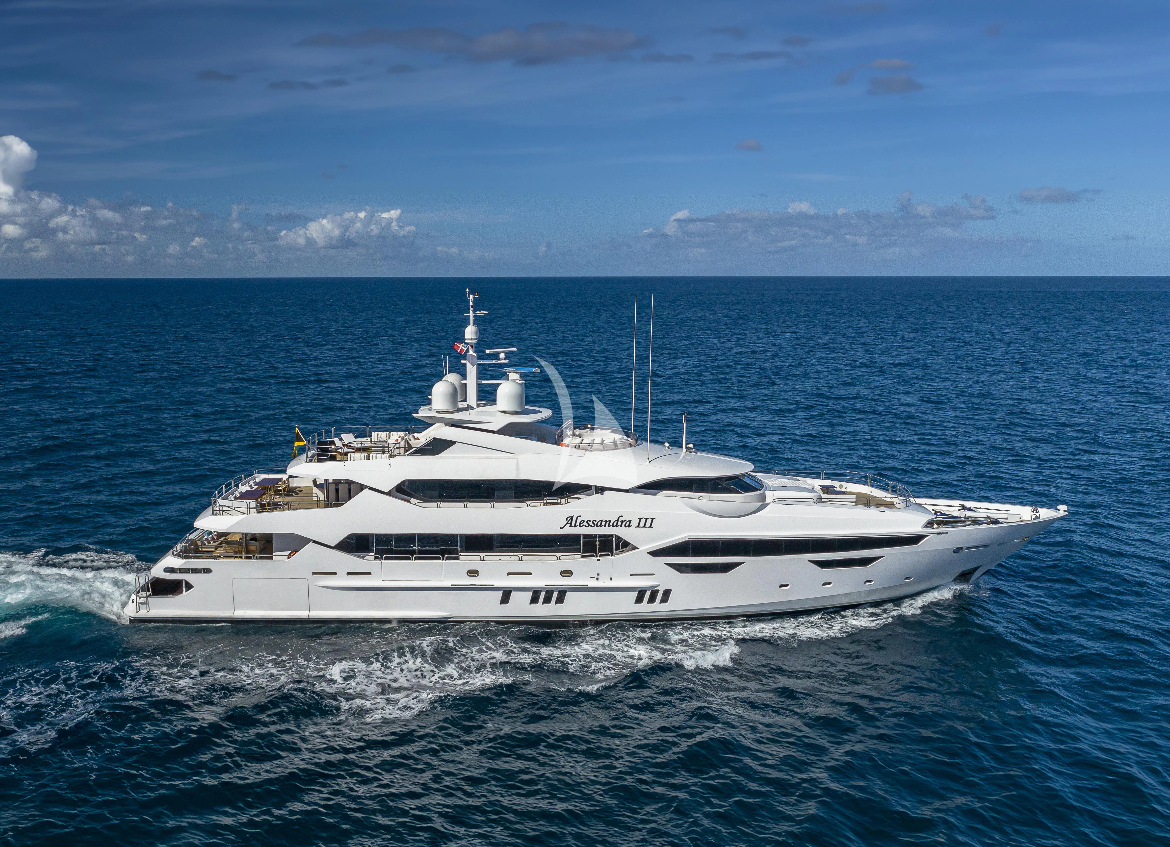 a white yacht in the water aboard ALESSANDRA III Yacht for Charter
