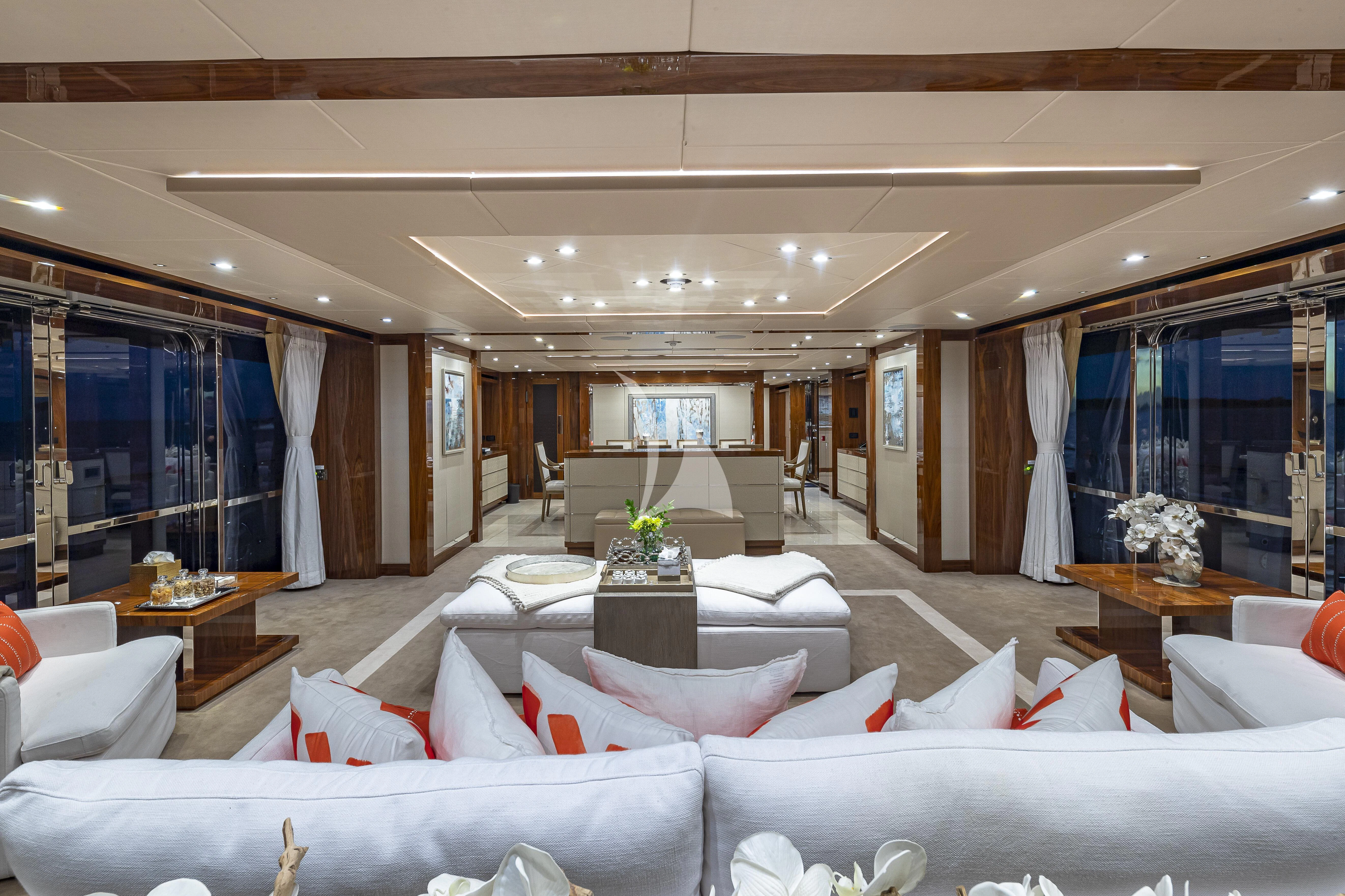 a large living room with a large window aboard ALESSANDRA III Yacht for Charter