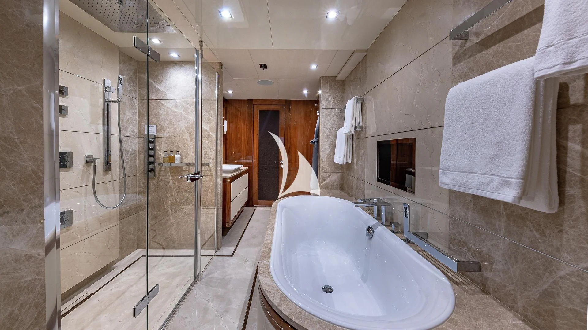 a bathroom with a large tub aboard ALESSANDRA III Yacht for Charter