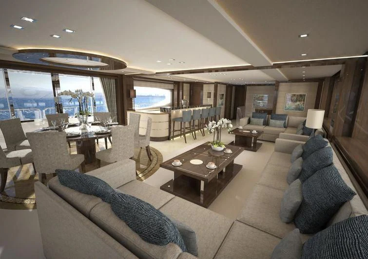 a living room with a large window aboard ALESSANDRA III Yacht for Charter