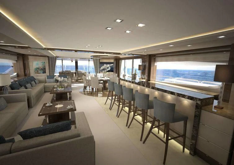 a large room with a large table and chairs aboard ALESSANDRA III Yacht for Charter