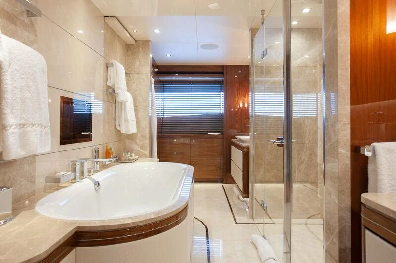 a bathroom with a large shower aboard ALESSANDRA III Yacht for Charter