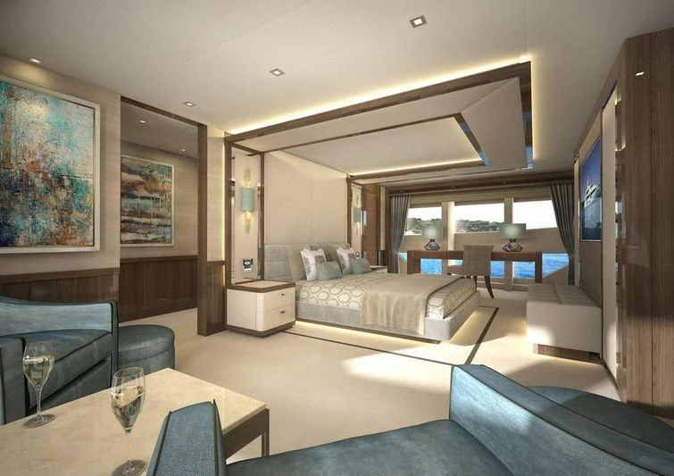 a living room with a couch and a table aboard ALESSANDRA III Yacht for Charter