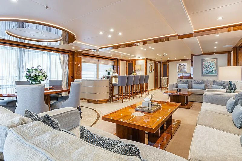 a living room with a large window aboard ALESSANDRA III Yacht for Charter
