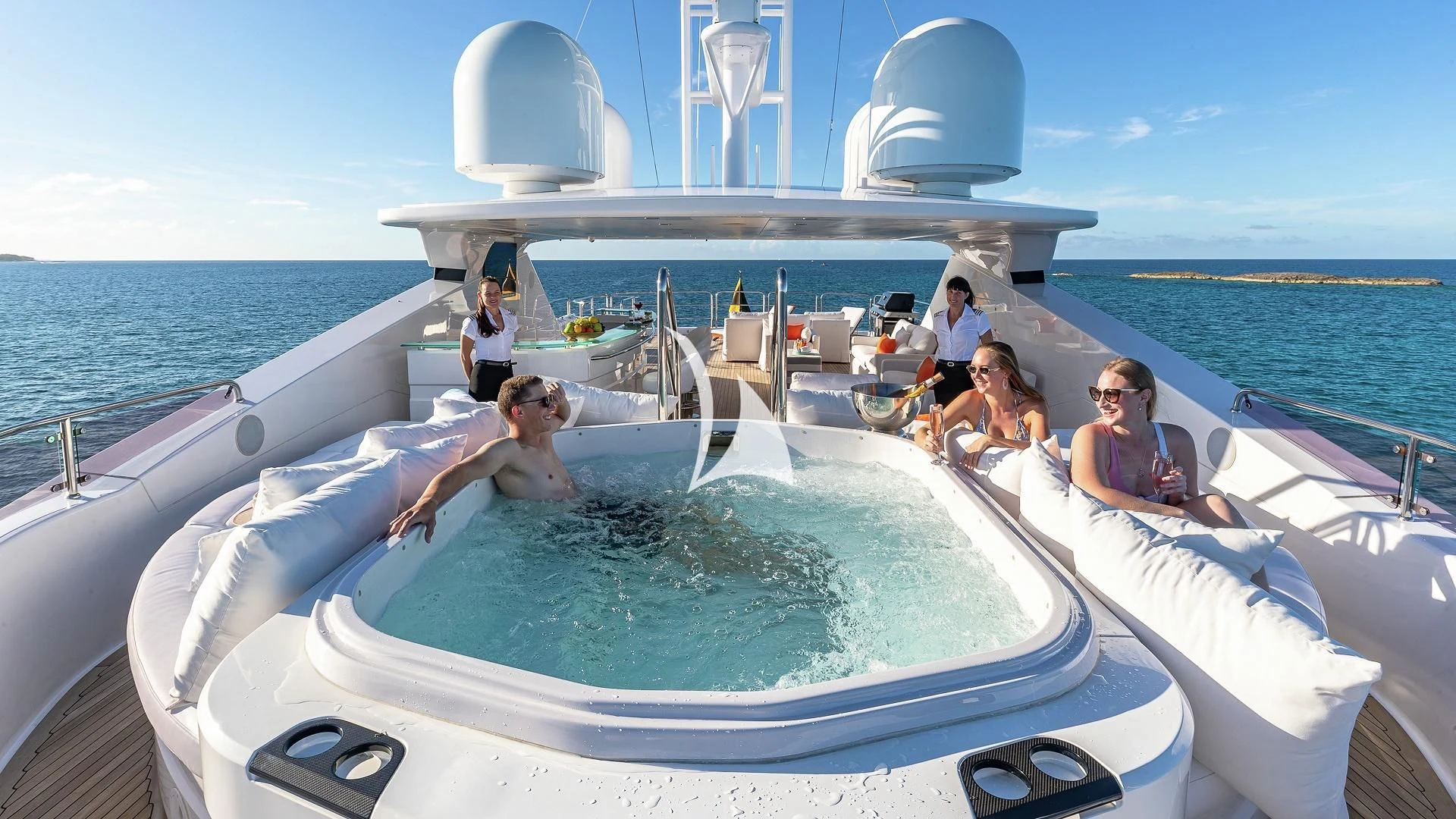 a group of people on a boat aboard ALESSANDRA III Yacht for Charter