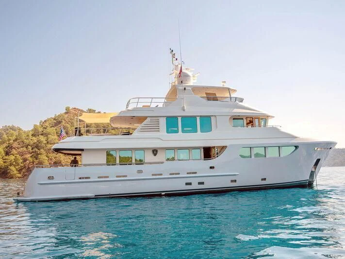 a large white boat in the water aboard BANDIDO I Yacht for Sale
