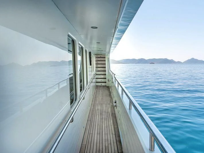 a wooden walkway over water aboard BANDIDO I Yacht for Sale